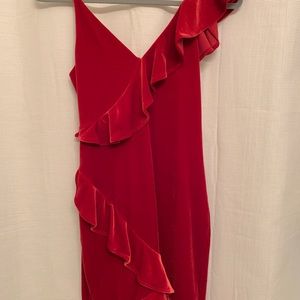 Velvet Ruffle One Shoulder Dress